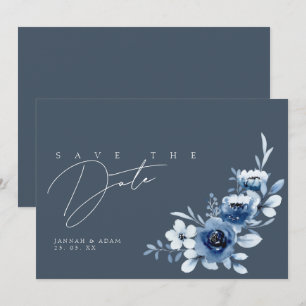 Save The Date Simple Mariage aux Roses Bleu Ardoise