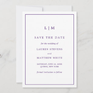 Save The Date Simple Mariage Élégant Monogramme Violet