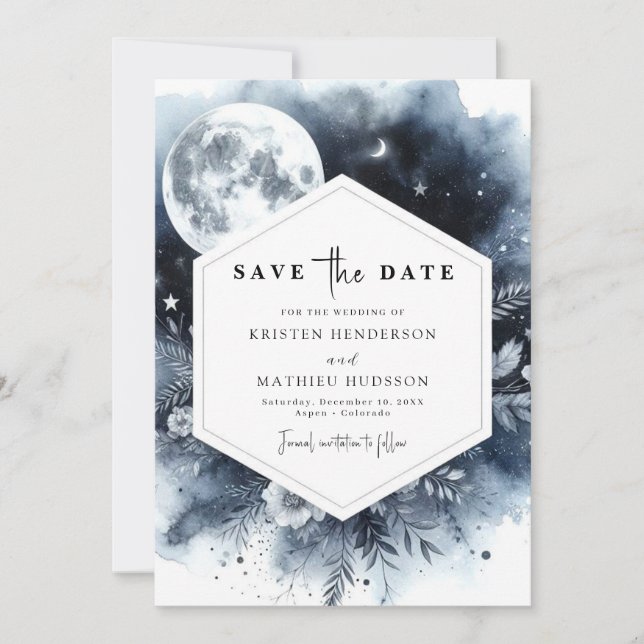 Save The Date Simple Mariage floral clair de lune (Devant)