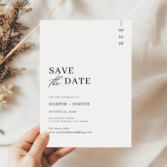 Save The Date Simple Mariage Minimaliste Écriture Noir et Blanc (Créateur téléchargé)