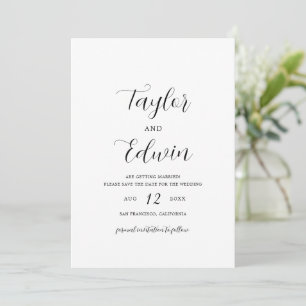 Save The Date Simple Mariage Moderne Noir et Blanc Contemporain