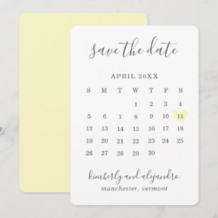 Save The Date Simple mignonne Pastel Jaune Coeur Calender Mariag