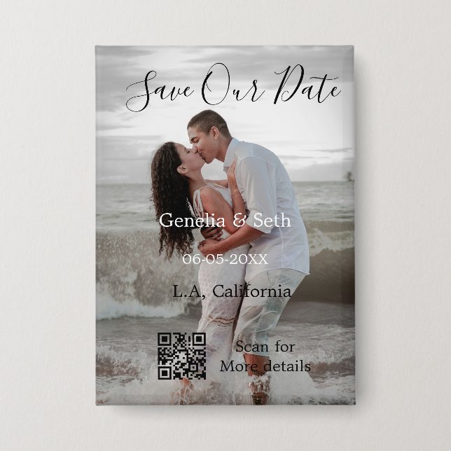 Save the date simple minimal QR scan code details  Button (Vorderseite)