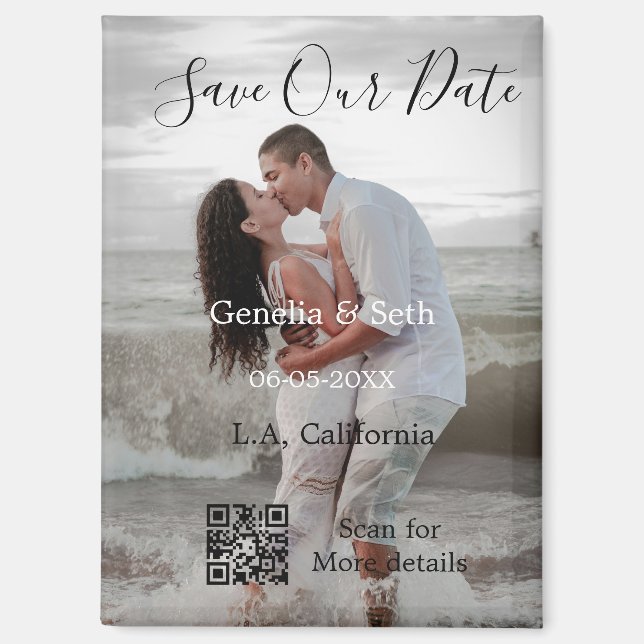 Save the date simple minimal QR scan code details  Magnet (Vorderseite)