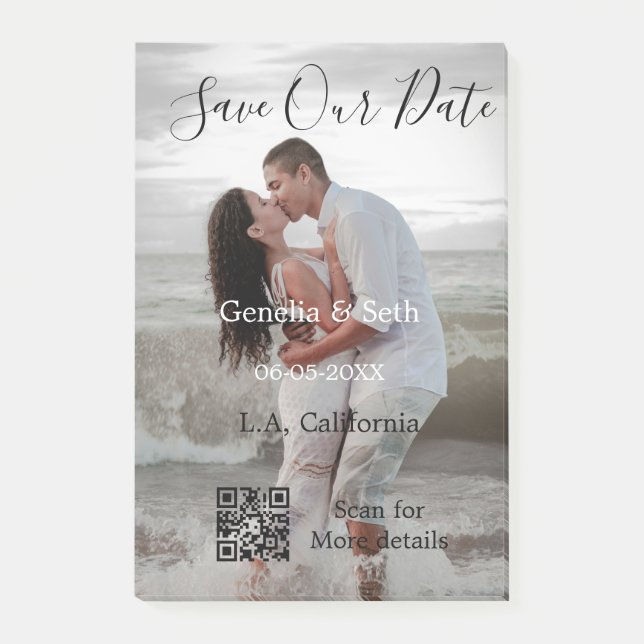 Save the date simple minimal QR scan code details  Post-it Klebezettel (Vorderseite)