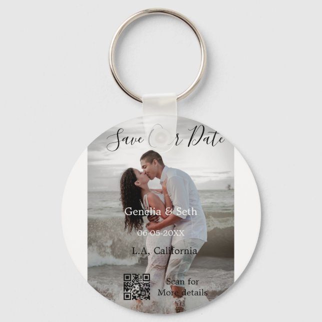 Save the date simple minimal QR scan code details  Schlüsselanhänger (Vorderseite)