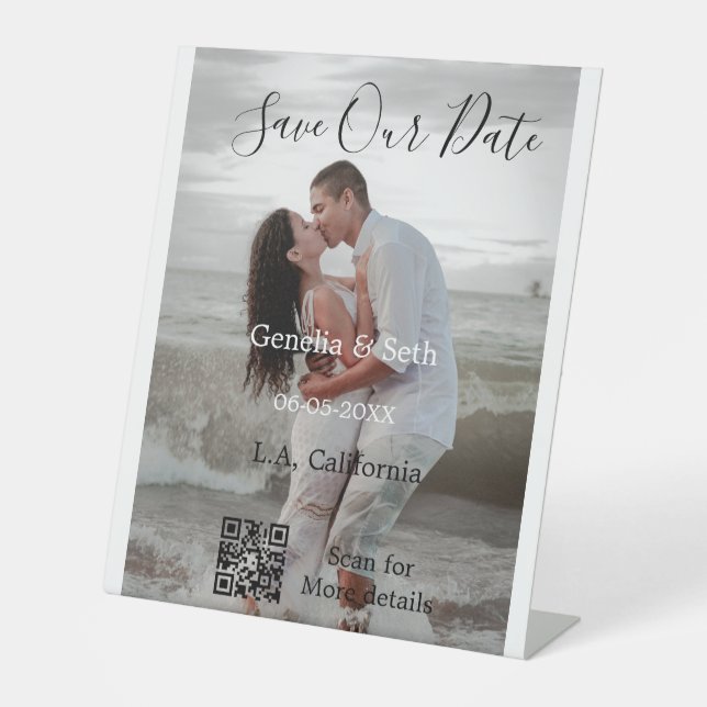 Save the date simple minimal QR scan code details  Sockelschild (Vorderseite)