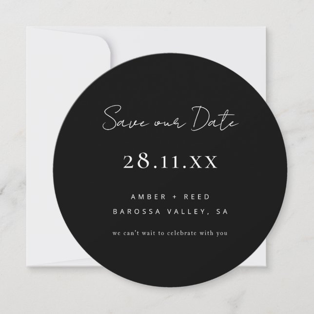 Save The Date Simple minimaliste Cercle noir et blanc rond (Devant)