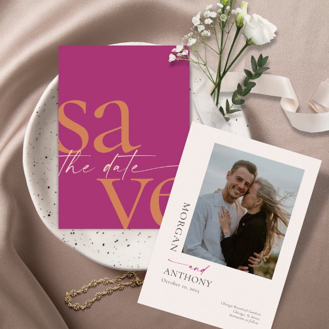 Save The Date Simple Modern Bold Photo Magenta Orange (Créateur téléchargé)
