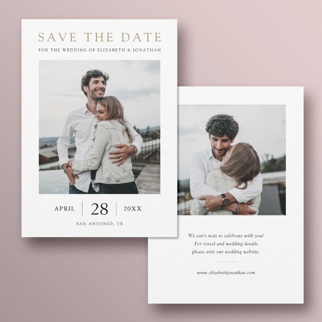 Save The Date Simple Modern Gold Multi Photo Mariage (Créateur téléchargé)