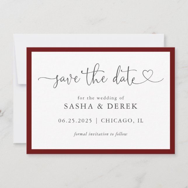 Save The Date Simple moderne élégant Enregistrer la date Bourgog (Devant)