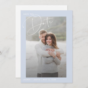 Save The Date Simple moderne Mariage photo bleu et blanc