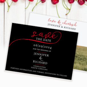 Save The Date Simple moderne Noir Blanc Rouge Script Mariage pho