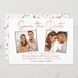 Save The Date Simple Moderne Rose Gold 2 Photo Enregistrer La Ca