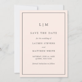Save The Date Simple Monogramme Rose Pâle Élégant Mariage