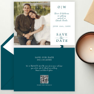 Save The Date Simple Monogramme Turquoise QR Code Mariage photo