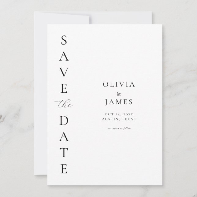 Save The Date Simple Noir et Blanc Moderne Mariage élégant (Devant)