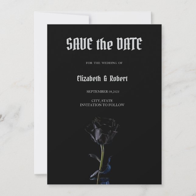 Save The Date Simple Noir Rose Gothique Enregistrer La Date (Devant)