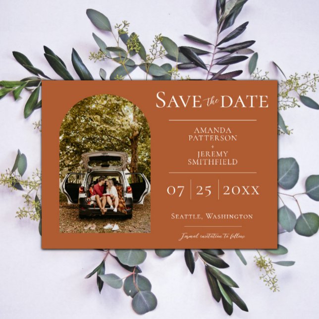 Save The Date Simple Photo d'arche | Orange brûlé (Burnt Orange Simple Arch Photo Save the Date)