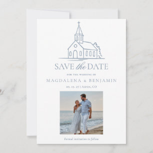 Save The Date Simple Photo de Chapelle Église Bleu Poussiéreux C
