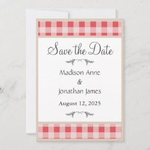 Save The Date Simple Red Plaid En vichy pays rustique