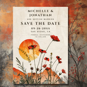 Save The Date Simple Red Poppies Boho Fleurs sauvages Sunset Mar