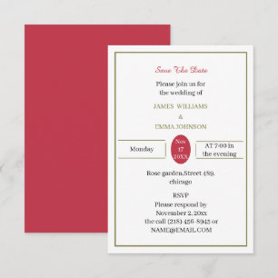 Save The Date Simple Rouge Enregistrer la date personnalisée