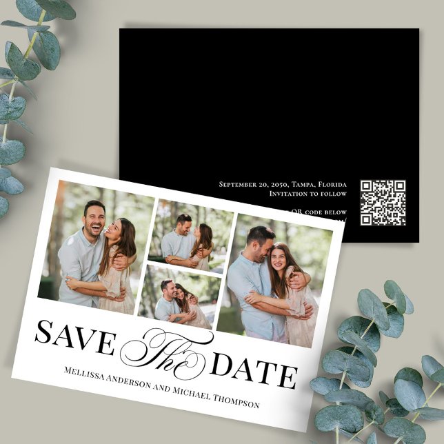 Save The Date Simple Script de Collage de Photos pour Sauvegarde (Elegant photo collage wedding save the date photo card.)