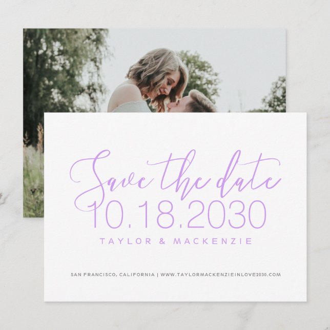 Save The Date Simple script photo Orchidée violet Enregistrer la (Devant / Derrière)