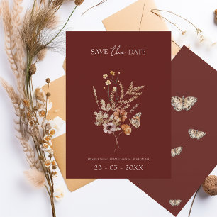 Save The Date Simple Terracotta Automne Fleur sauvage Mariage