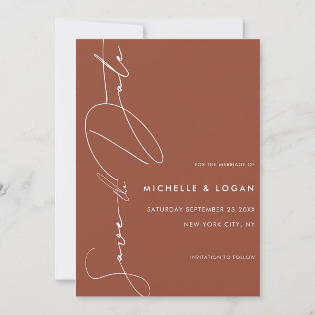 Save The Date Simple Terracotta moderne Script manuscrit (Devant)
