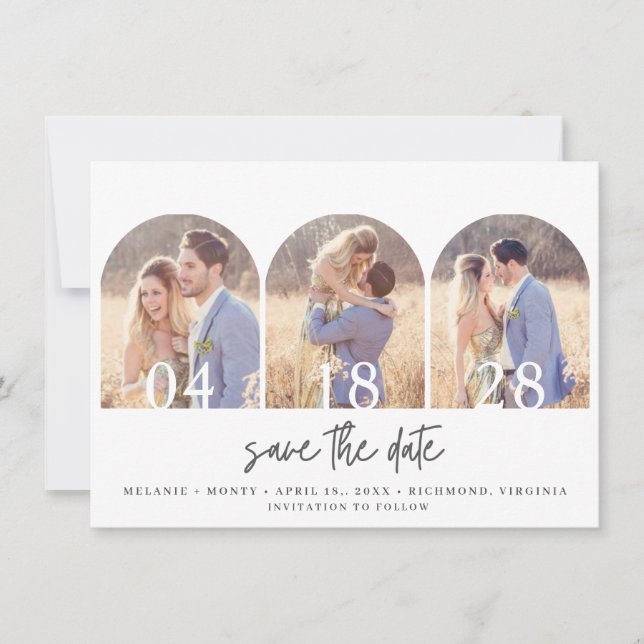 Save The Date Simple Three Arch Photo Wedding (Devant)