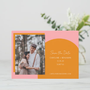 Save The Date Simple unique moderne géométrique rose orange phot