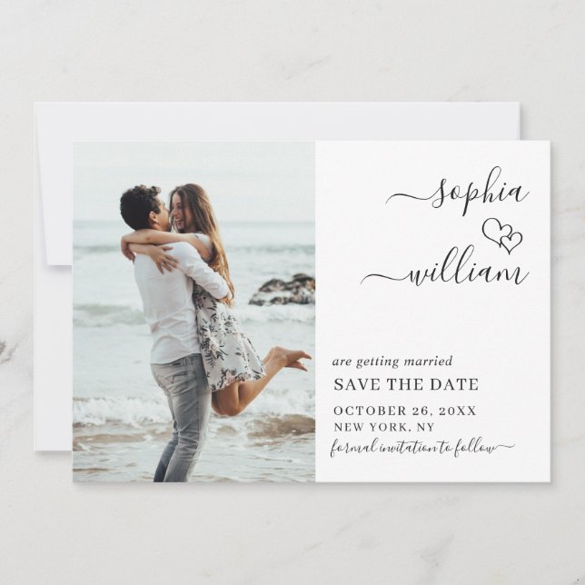 Save The Date Simply Elegant 2 Coeurs Mariages Photo Simple (Devant)