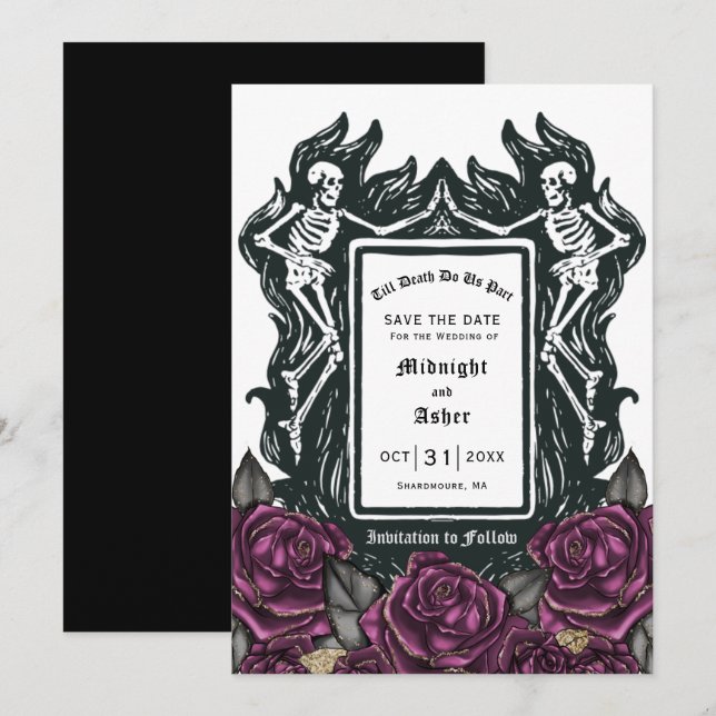 Save The Date Skeleton gothique Aimer jusqu'à la mort Faisons-no (Devant / Derrière)