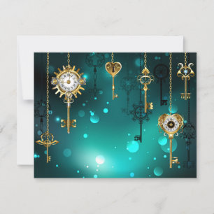 Save The Date Skeleton Keys on Green Background
