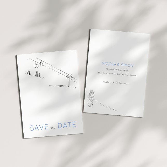 Save The Date Ski d'hiver neige nouvellement marié Couple noir b (Créateur téléchargé)