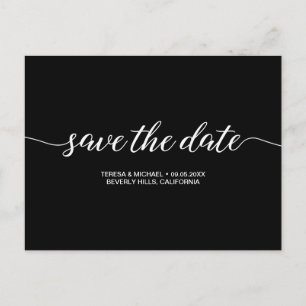 Save the Date Skript Einfache Schwarz-weiße Hochze Postkarte