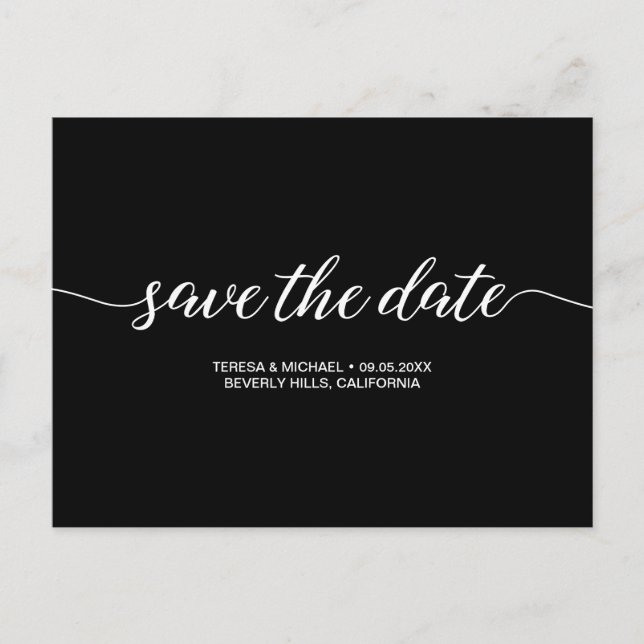 Save the Date Skript Einfache Schwarz-weiße Hochze Postkarte (Vorderseite)