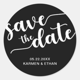 Save the Date Skripthandschrift Schwarz & Weiß Runder Aufkleber