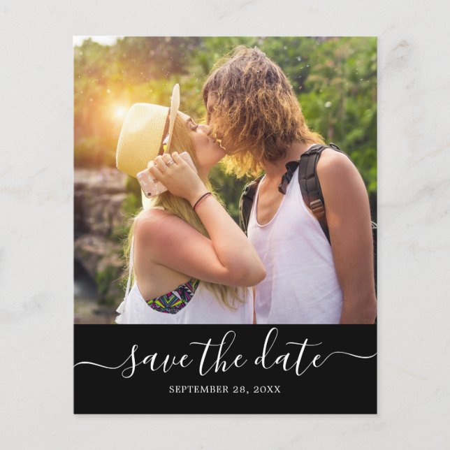 Save the Date Skriptschwarzes Foto Flyer (Vorne)