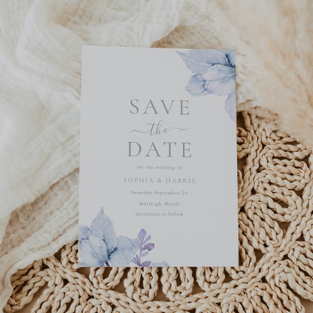Save The Date Sky Blue Dusty Aquarelle Mariage Floral (Créateur téléchargé)