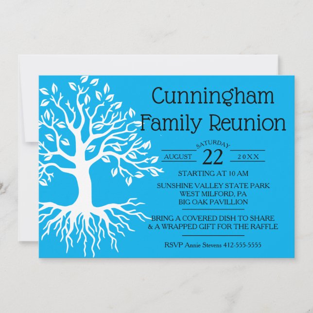 Save The Date Sky Blue Family Reunion Arbre de famille Silhouett (Devant)