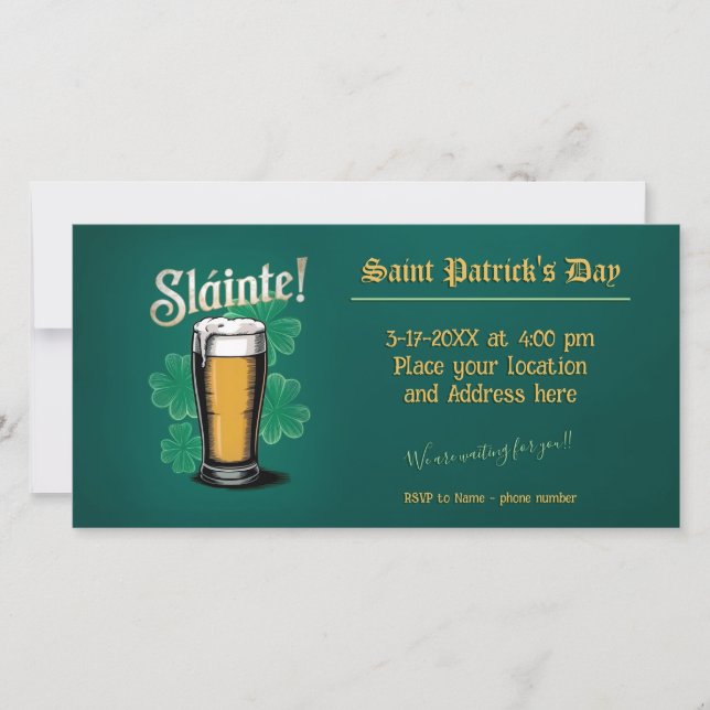 Save The Date Slàinte ! Saint Patrick's Day Pint of Beer on Gree (Devant)
