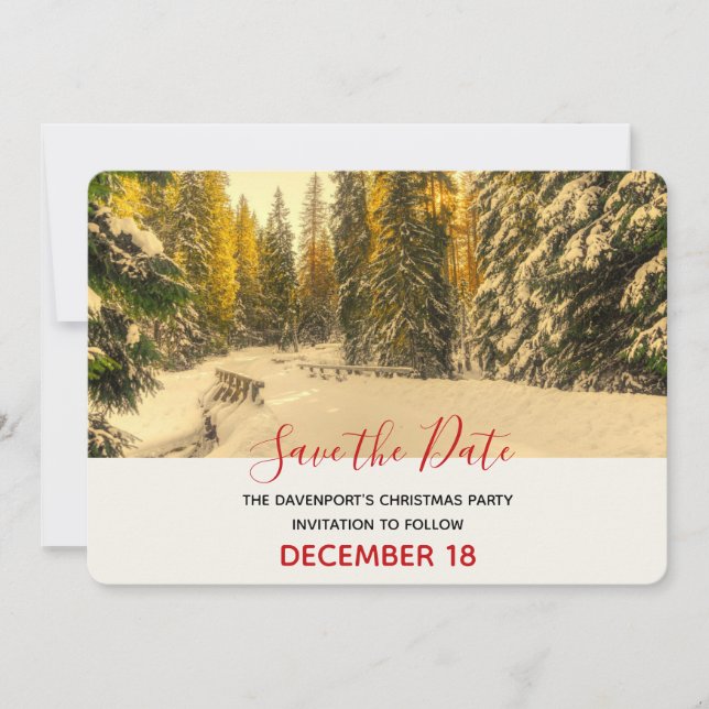 Save The Date Snowy Winter Path with Pine Trees Noël (Devant)