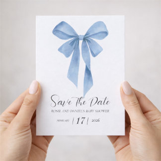 Save The Date Soft Blue Bow Boy Baby Shower