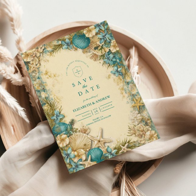 Save The Date Soft Blush Seashell Floral Wedding (Créateur téléchargé)