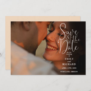 Save The Date Soft Peach 2 Photo Elegant Script Mariage