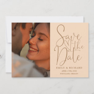 Save The Date Soft Peach Mariage 2 Photo QR Code Élégant Script