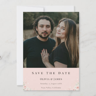 Save The Date Soie Rose Fleur Moderne Discrète Blush